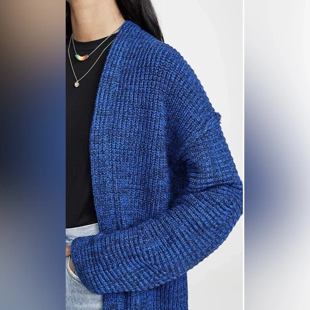 Free People High Hopes Chunky Knit Open‎ Front Cardigan in Blue Combo Size Large